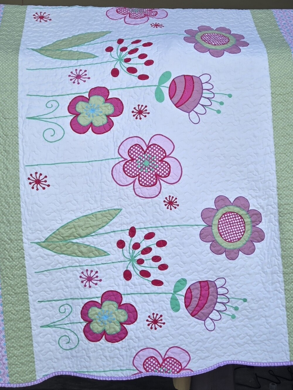 Floral Quilted Baby Blanket in White, Pink & Green